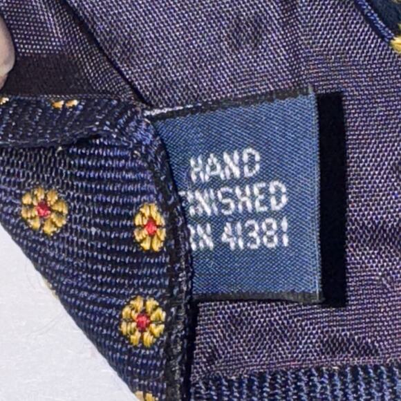 Polo Ralph Lauren REPP Tie Navy Geometric Foulard Abstract Flowers Silk Made USA - Picture 7 of 8